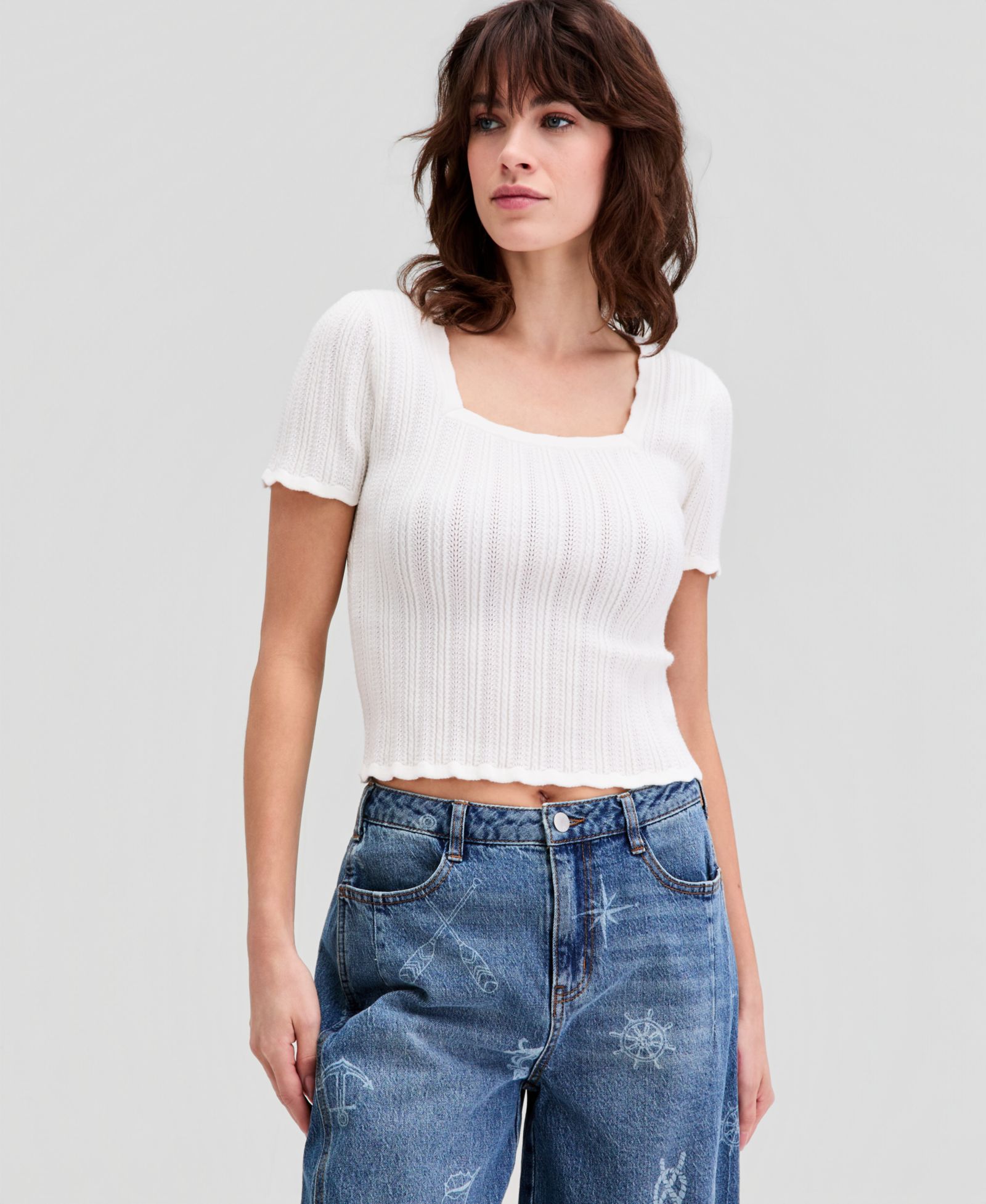 And Now This Women's Pointelle Short-Sleeve Sweater, Macy's Exclusive