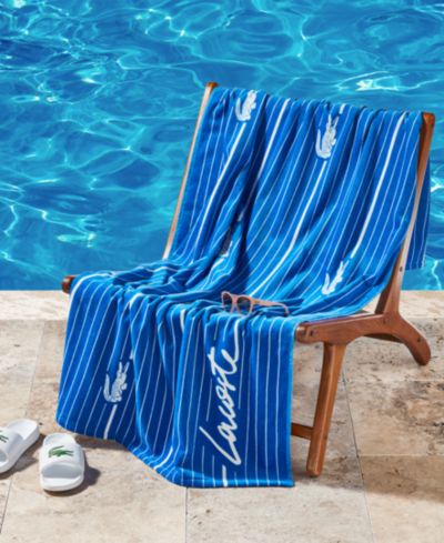 Lacoste Crocodile Print Shirting Cotton Beach Towel, 36" x 72"