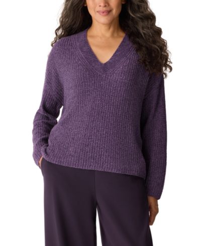 Eileen Fisher Женский джемпер с V-образным вырезом и длинным рукавом