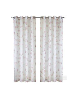 Habitat Magnolia Light Filtering Pink Watercolor Floral Print Grommet Curtain Panel 52" x 84" White Pink