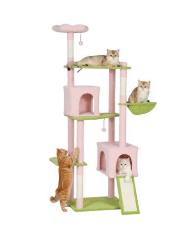 PawHut 74" Flower Cat Tree, Large Cat Tower with Scratching Post and Board