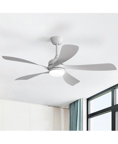 Sofucor 52-inch Minimalist White 5-Blade Flush Mount with Remote Control and Led Light