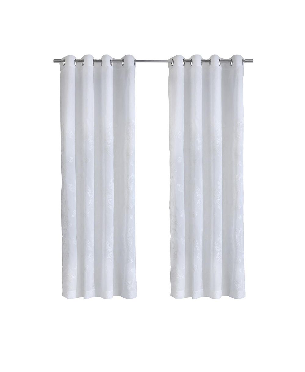 Habitat 100% Polyester Selina Sheer Grommet Leaf Embroidered Curtain Panel White