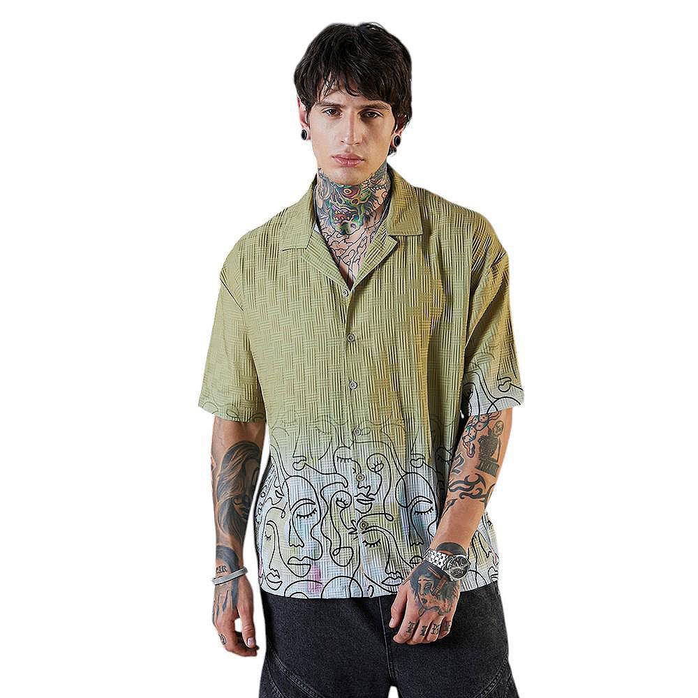 Campus Sutra Мужская рубашка Oversized Pistachio Green Faces-Ombre