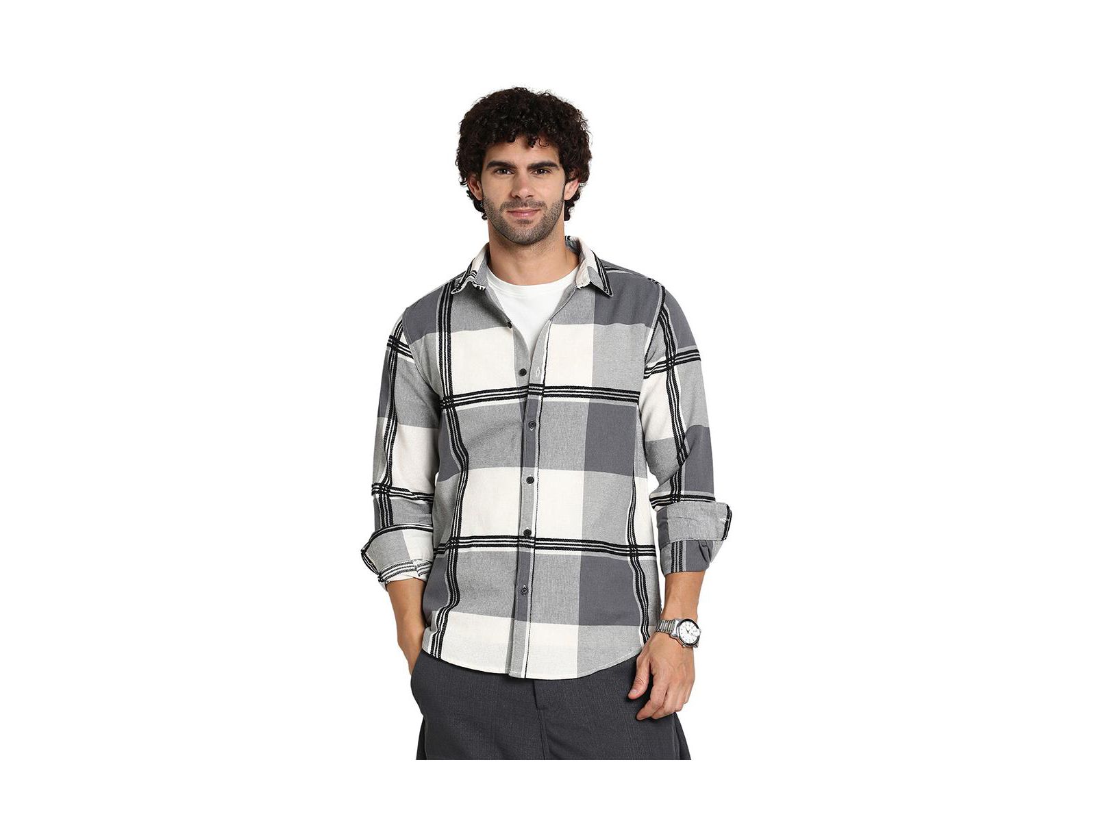 Мужская рубашка Campus Sutra Coin Grey Overlap Buffalo
