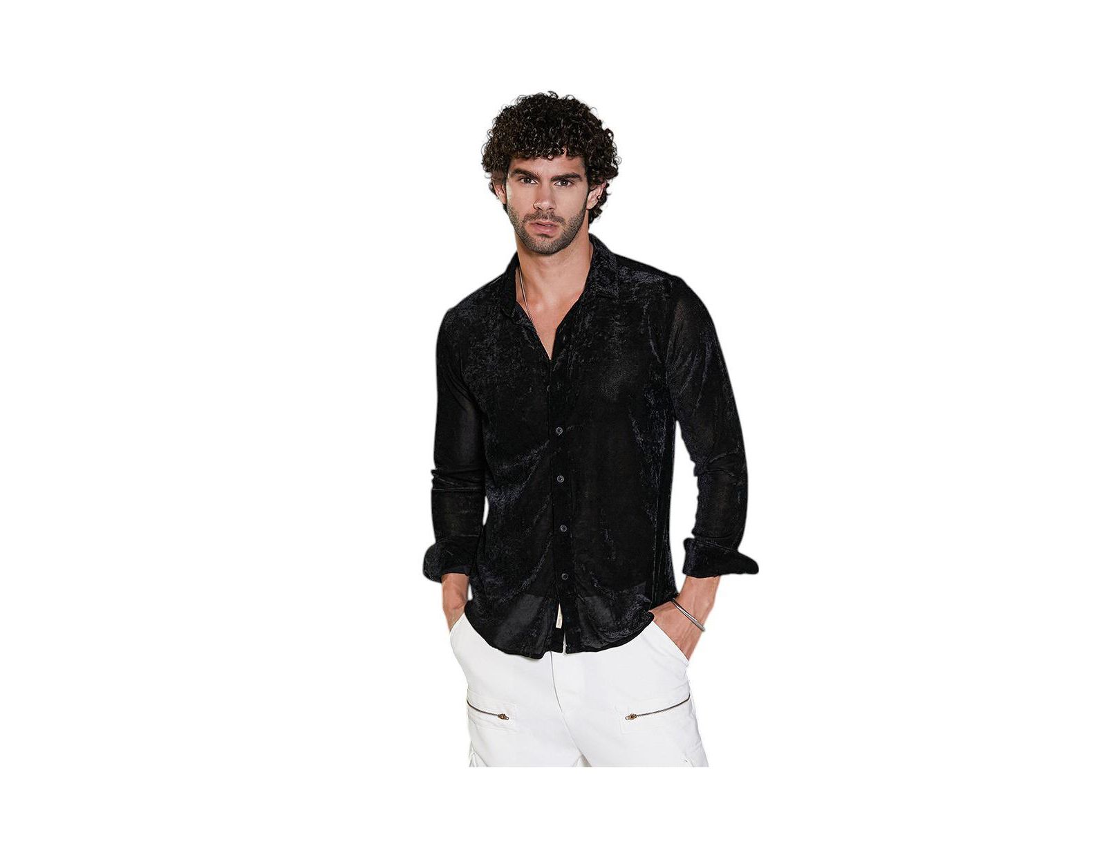 Campus Sutra Men's Onyx Black Solid Velvet Shirt