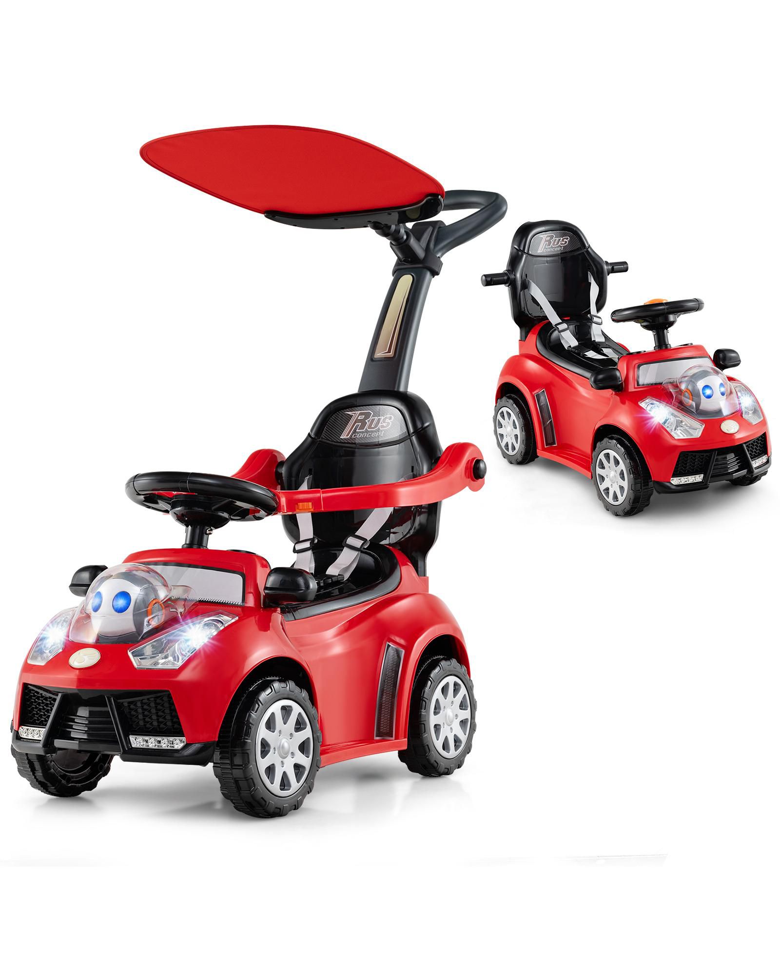Costway 3-in-1 Sliding Walker w/ Adjustable Canopy Horn Music & Light for Boys & Girls