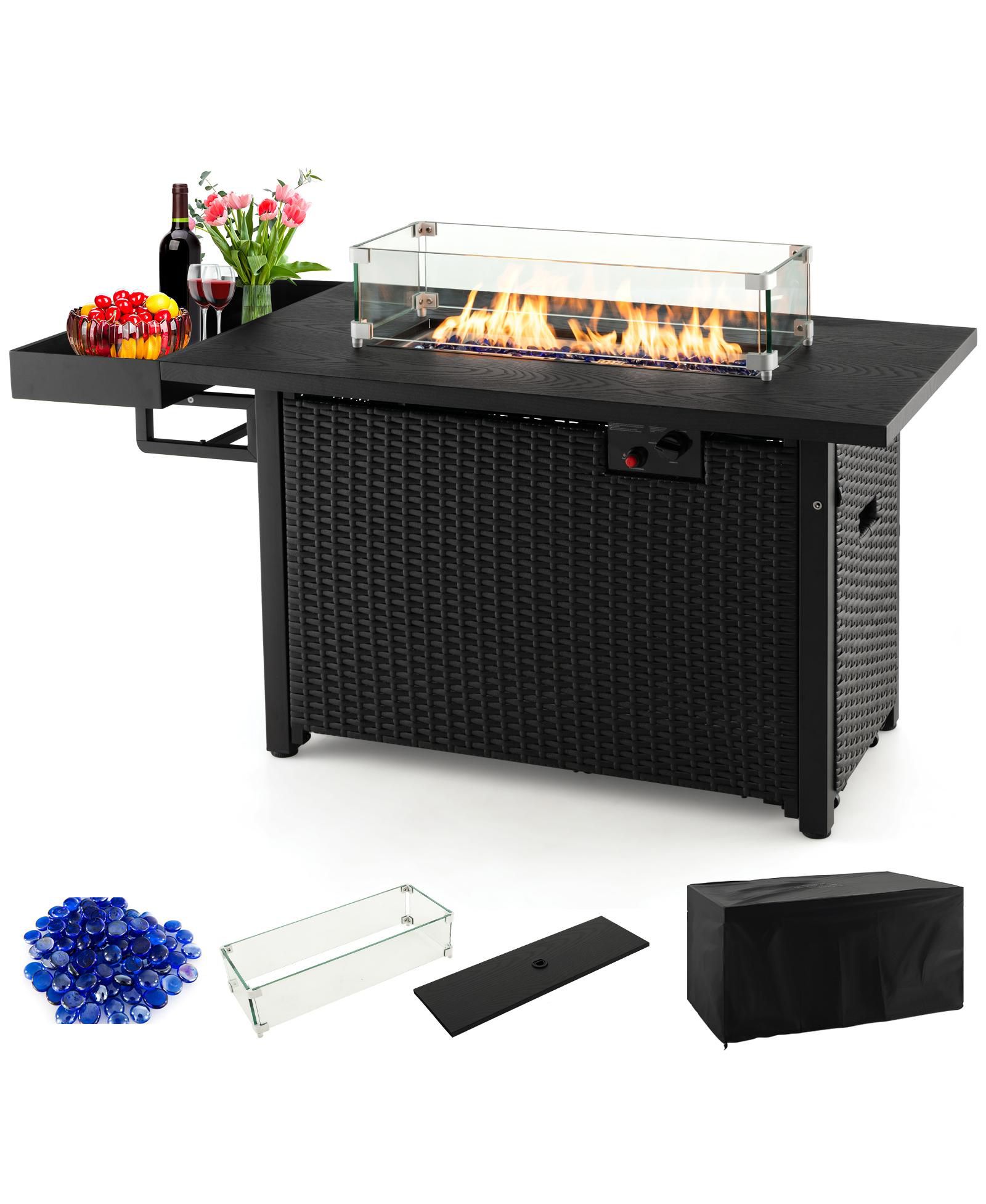 52 Inches Outdoor Wicker Gas Fire Pit Propane Fire Table with Cover