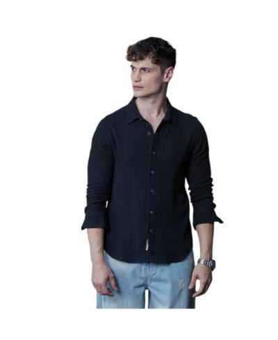Мужская рубашка Campus Sutra Midnight Black Breezy-Weave