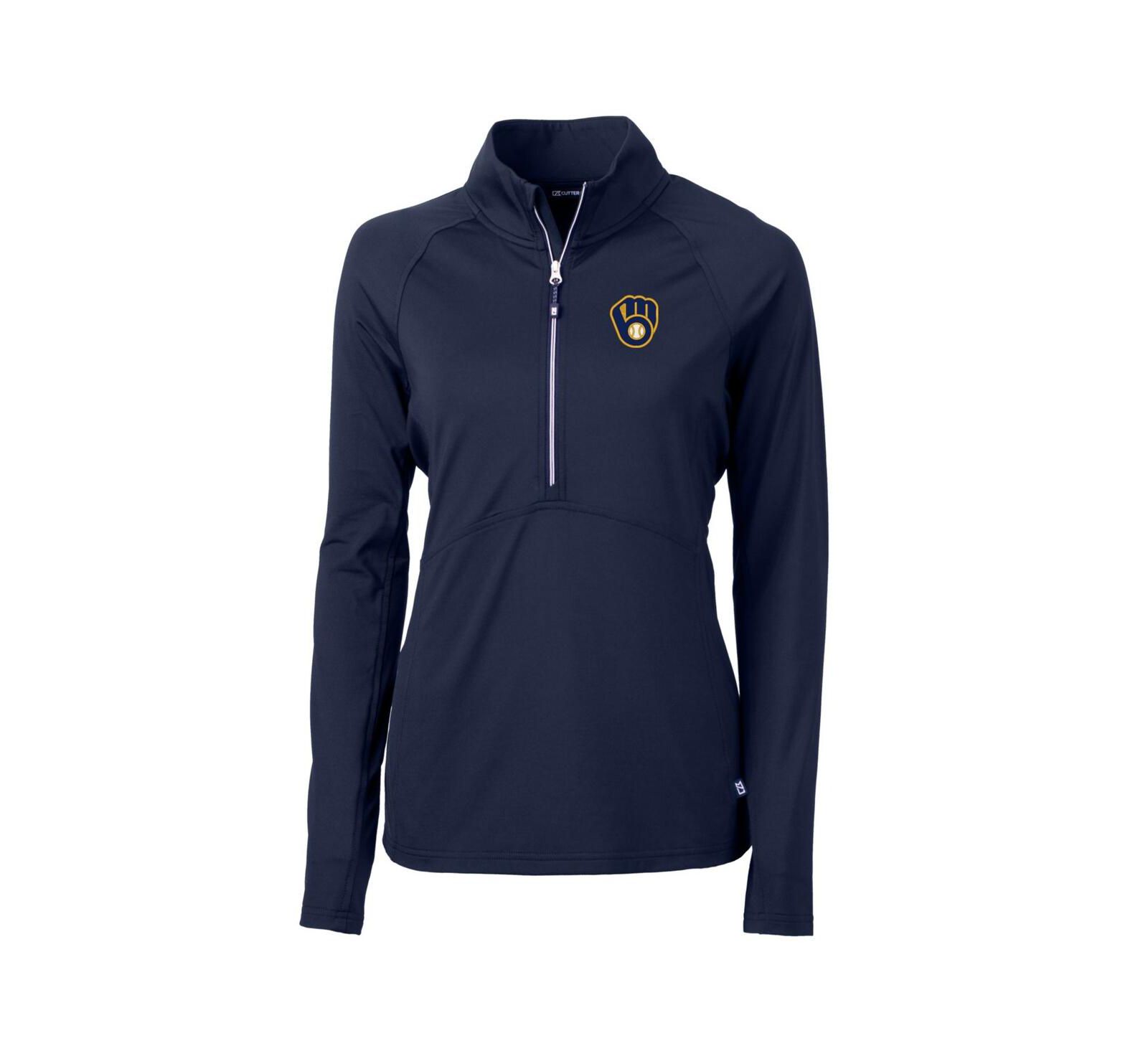 Женский свитшот Cutter & Buck Navy Milwaukee Brewers Adapt Eco Knit Stretch Half-Zip