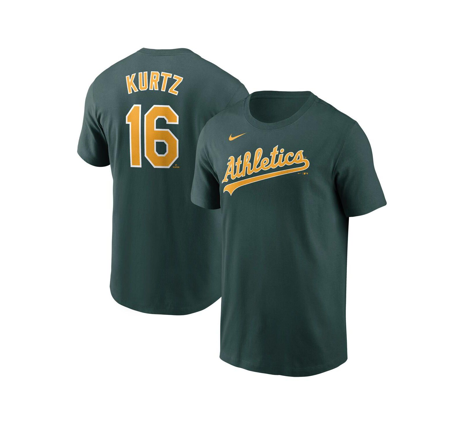 Мужская футболка Nike Nick Kurtz Green Athletics Fuse с именем и номером