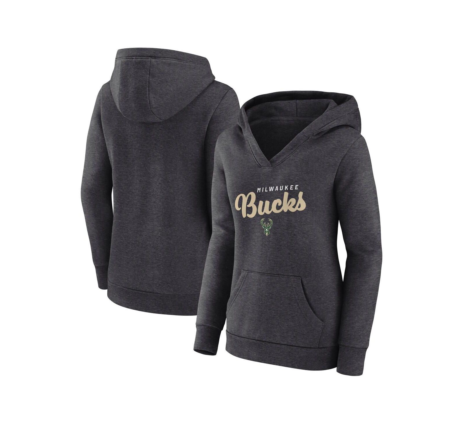 Женский свитшот-худи Logo Athletic Milwaukee Bucks с V-образным вырезом, угольный меланж