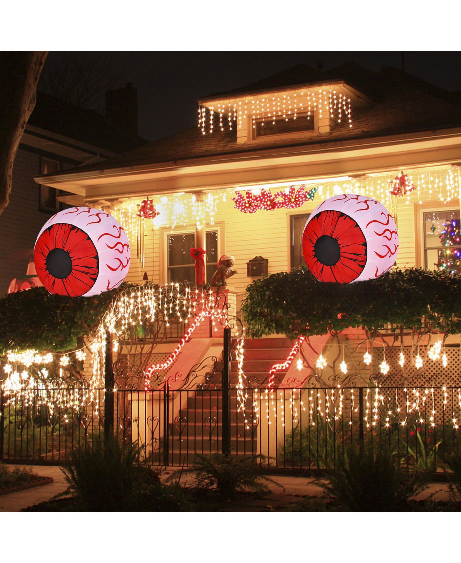 2 Pack 3 FT Halloween Inflatable Eyeballs w/ Air Blower Red LED Lights