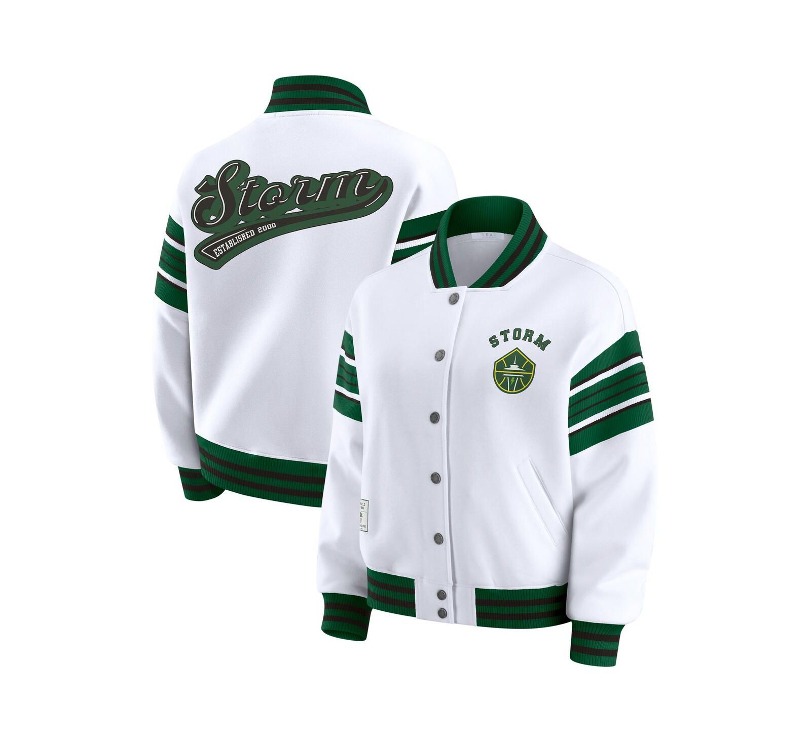 WEAR by Erin Andrews Women's White/Green Seattle Storm Full-Snap Fleece Sweatshirt Jacket