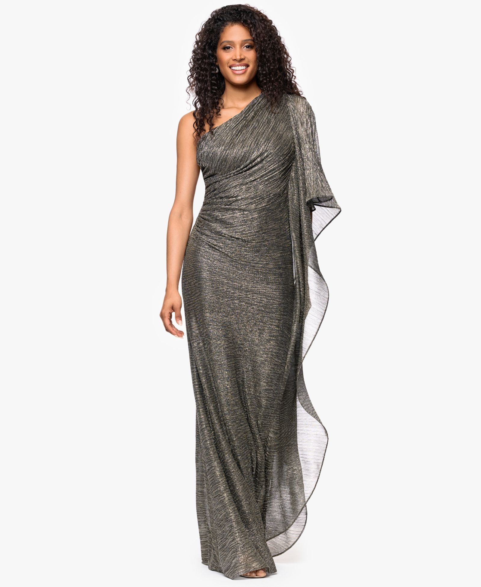 Betsy & Adam Women's Long One-Shoulder Ruched Dress