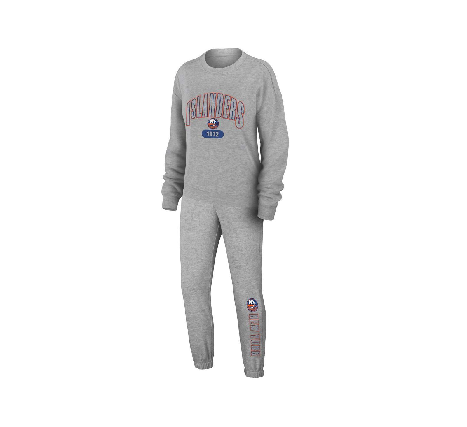 WEAR by Erin Andrews Women's 2-Piece Heather Gray New York Islanders Knit Long Sleeve Tri-Blend T-Shirt and Pants Sleep Set