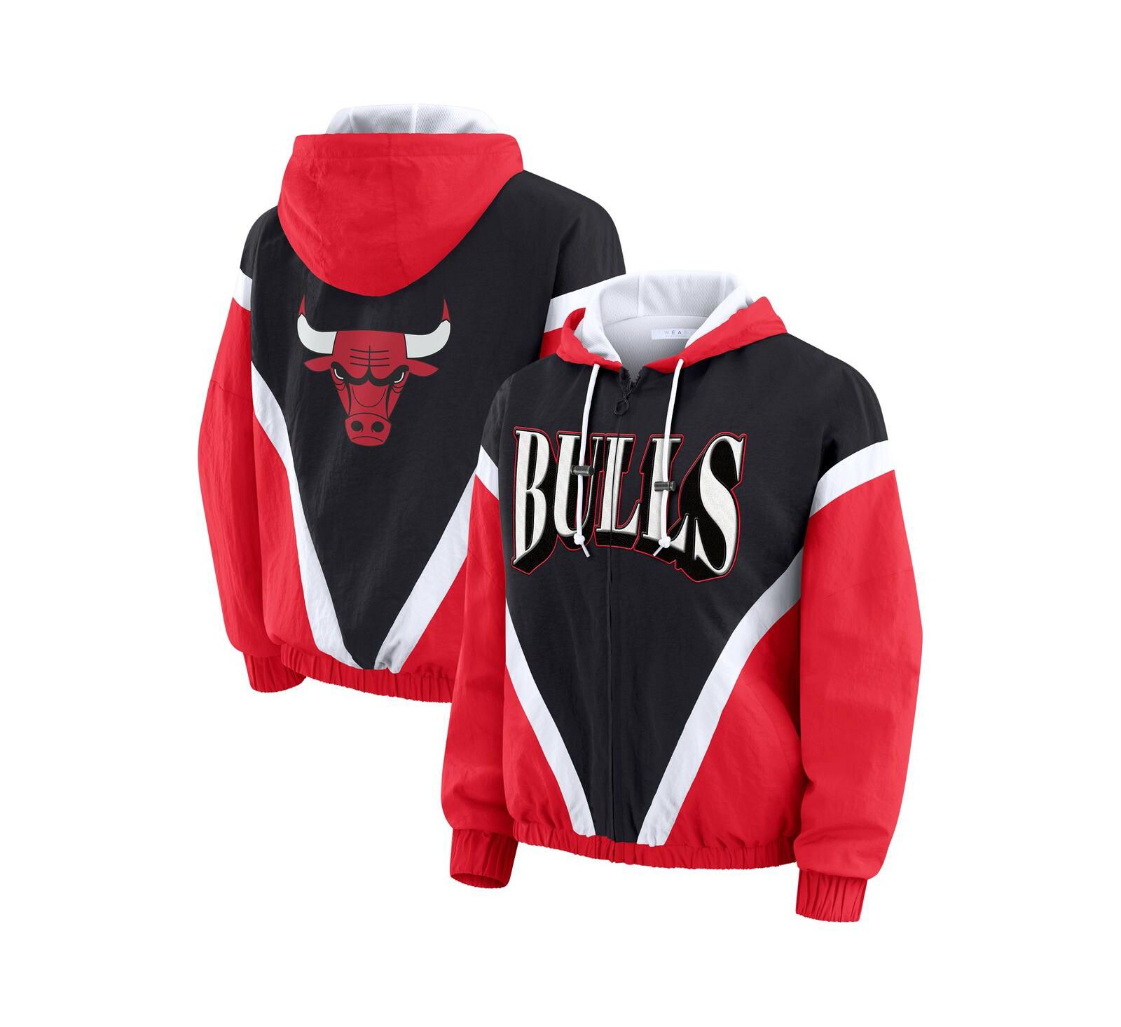 WEAR by Erin Andrews Women's Black/Red Chicago Bulls Color Block Full-Zip Hoodie Windbreaker Jacket