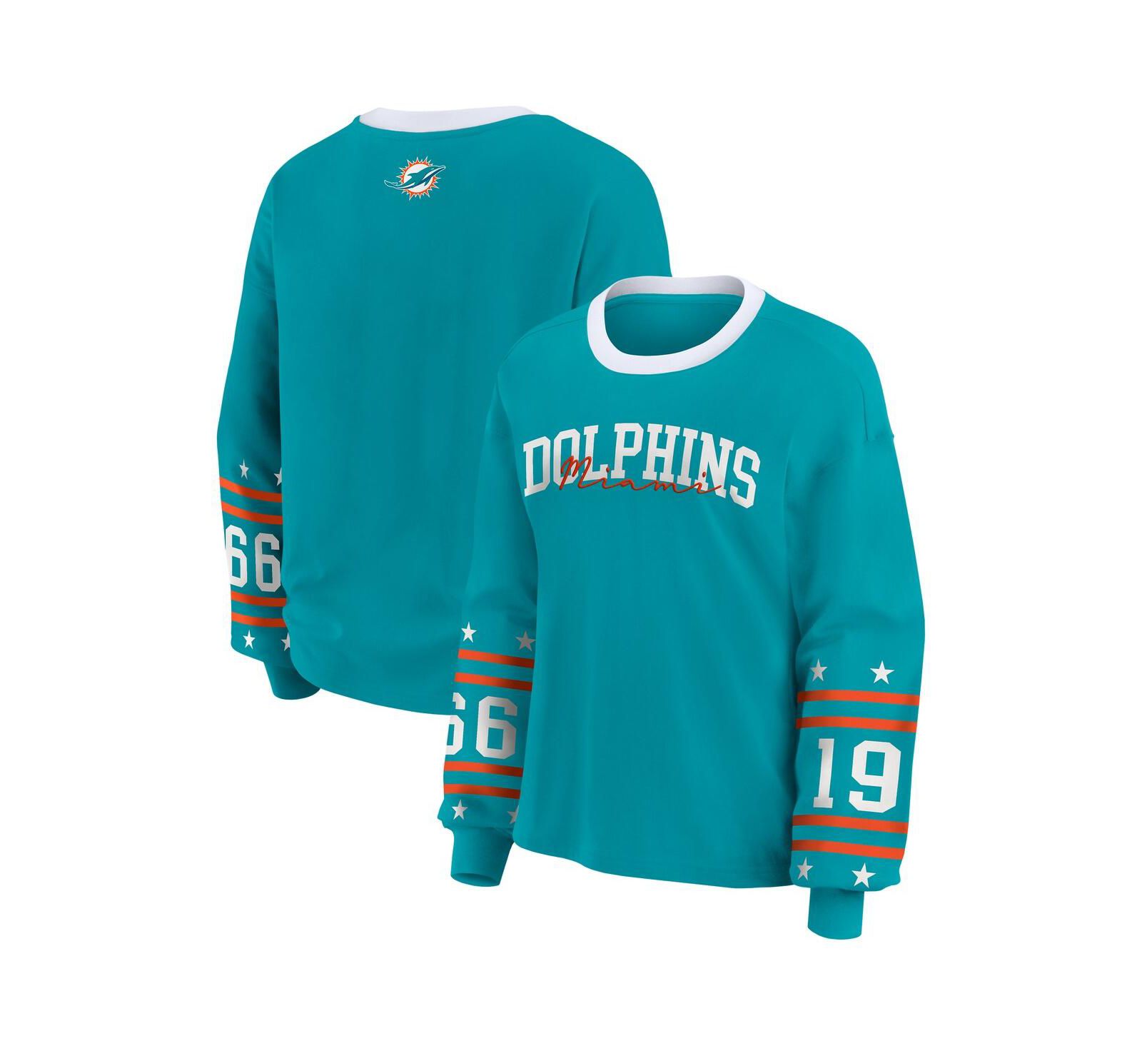 Женская футболка WEAR by Erin Andrews Aqua Miami Dolphins Sport Long-Sleeve