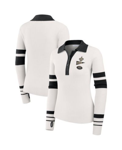 WEAR by Erin Andrews Women's White New Orleans Saints Ribbed Henley Polo Shirt
