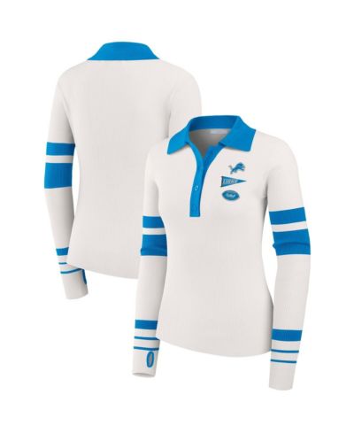 WEAR by Erin Andrews Женская белая рубашка-поло Henley с ребристой тканью, Detroit Lions