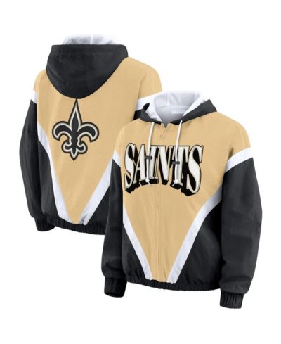 WEAR by Erin Andrews Women's Gold/Black New Orleans Saints Retro Crinkle Full-Zip Hoodie Windbreaker