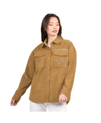 G-III 4Her by Carl Banks Women's Brown Detroit Lions Re-Match Corduroy Full-Snap Shacket