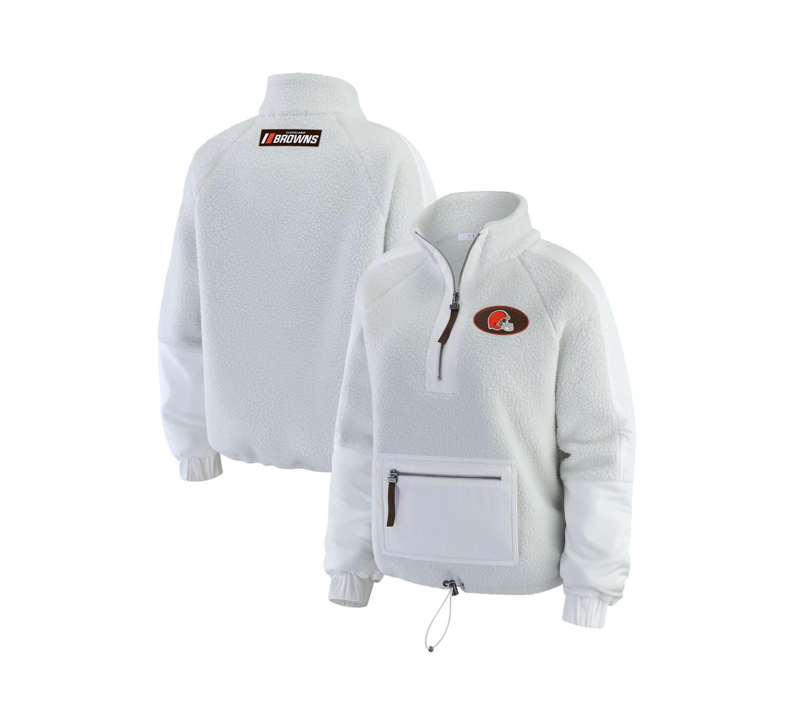 Женская куртка WEAR by Erin Andrews White Cleveland Browns Polar Fleece Half-Zip