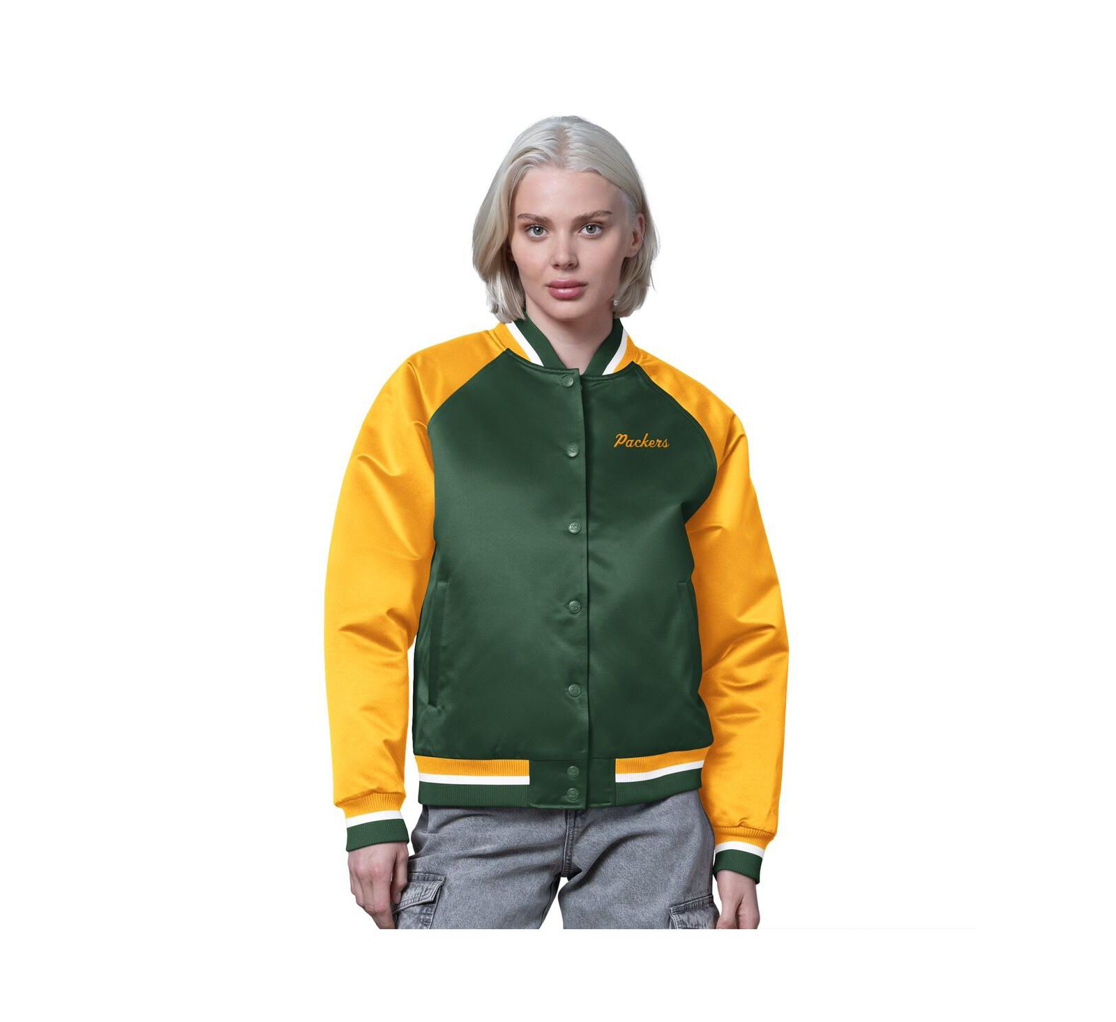 Starter Women's Green/Gold Green Bay Packers Satin Full-Snap Vintage Varsity Jacket