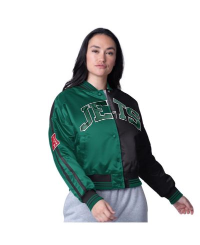 Starter Women's Black/Green New York Jets Cropped Full-Snap Jacket
