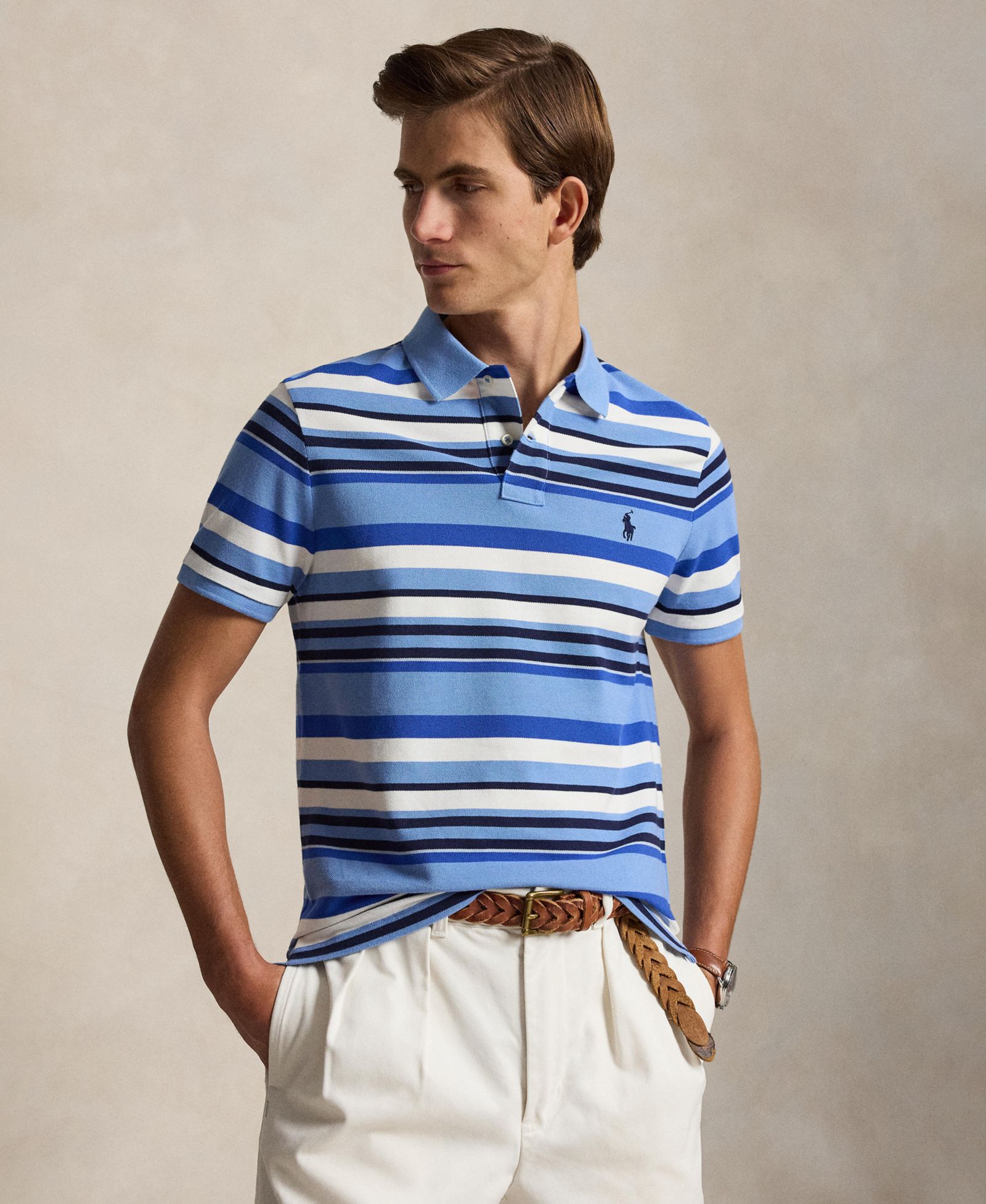 Polo Ralph Lauren Men's Custom Slim-Fit Striped Mesh Polo Shirt
