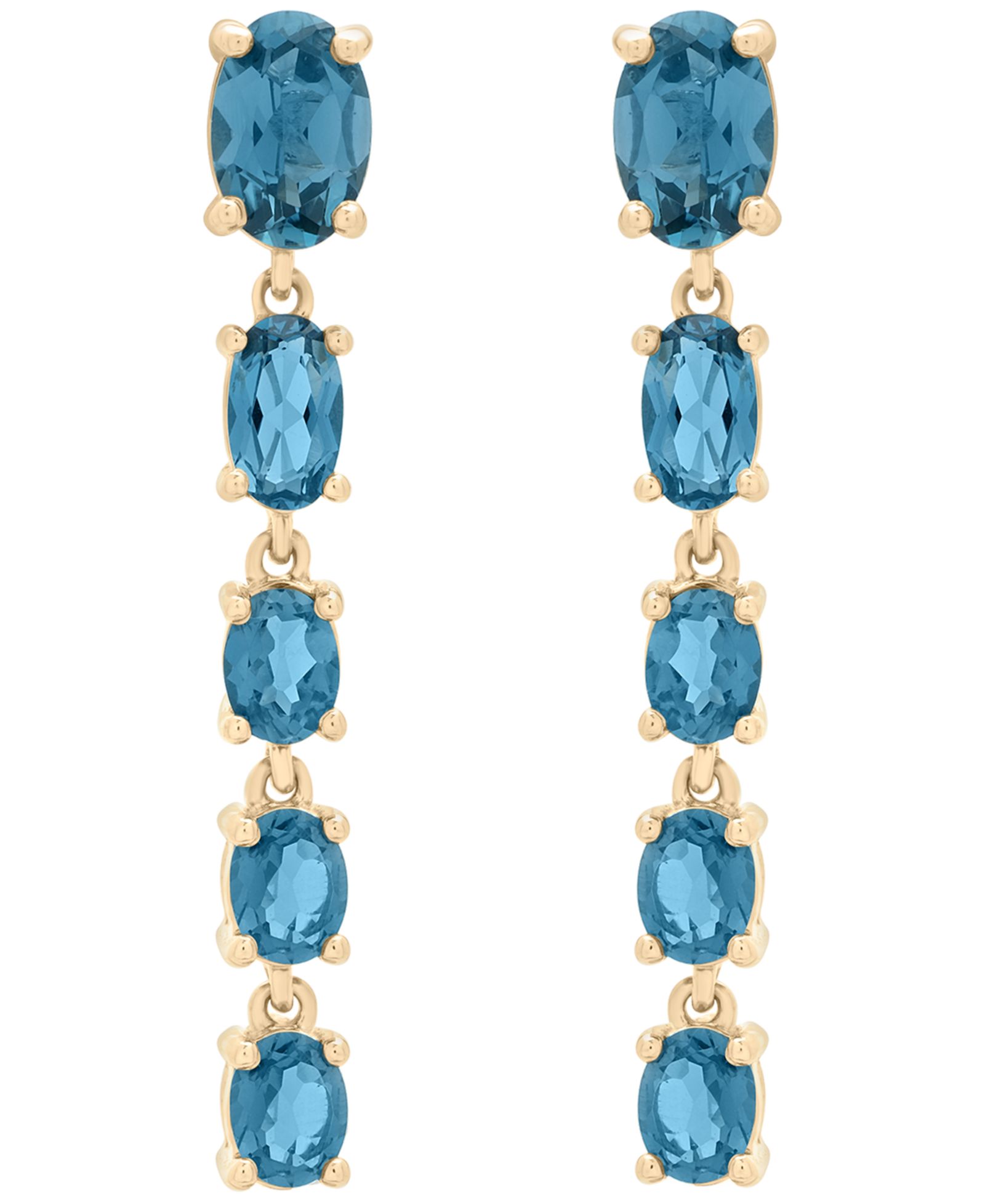 Серьги-подвески с голубым топазом в 14k Yellow Gold