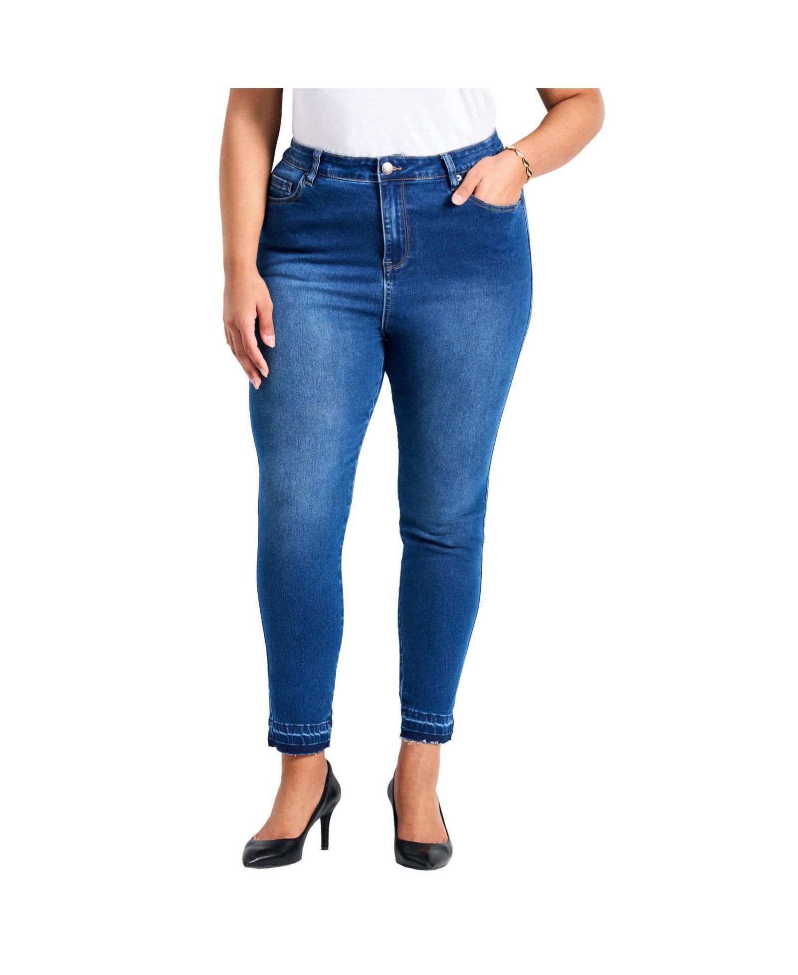 Avenue Women's Plus Size Butter Skinny Frayed Hem Jean