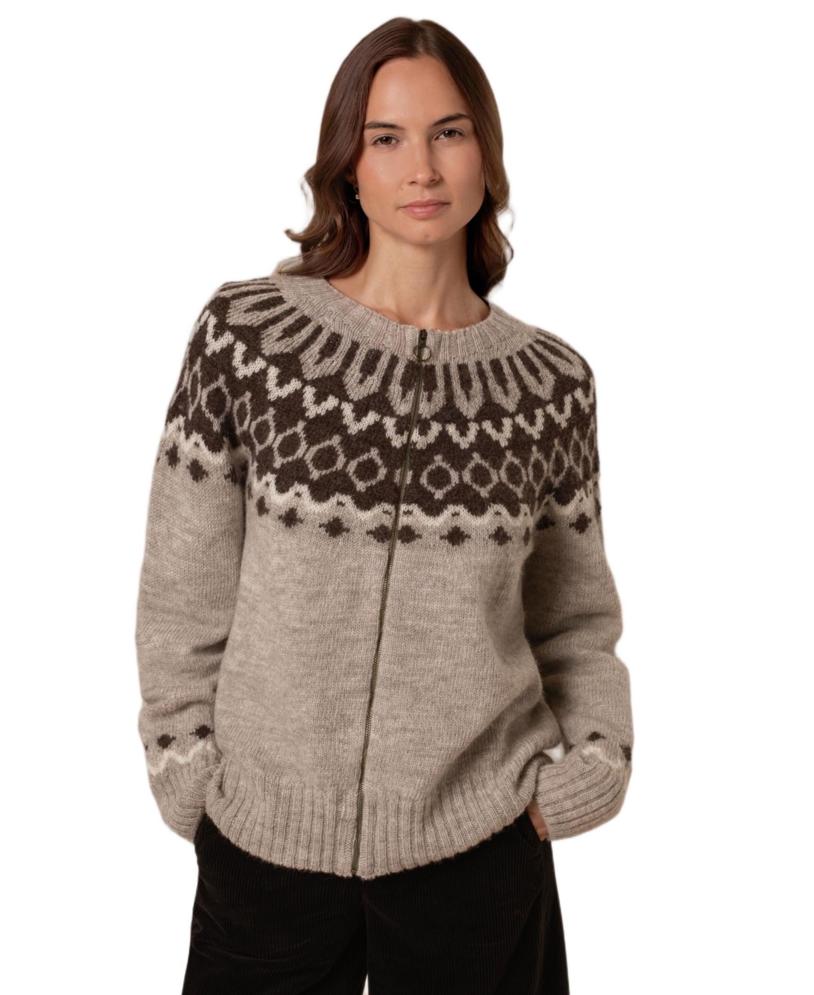 Celtic & Co. Women's Brit Wool Chevron Yoke Cardi