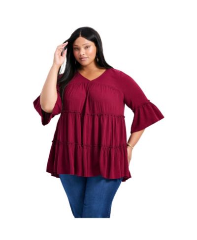 Блузка Avenue Women's Plus Size Amy с многослойным подолом и рукавами-колоколами