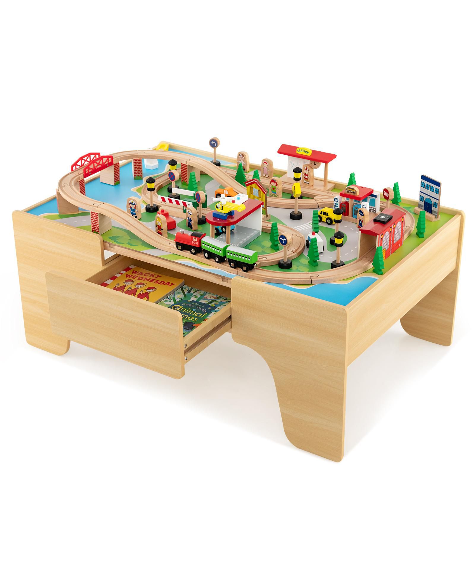 Деревянный игровой поезд Mecale 84-Piece с разборным столом