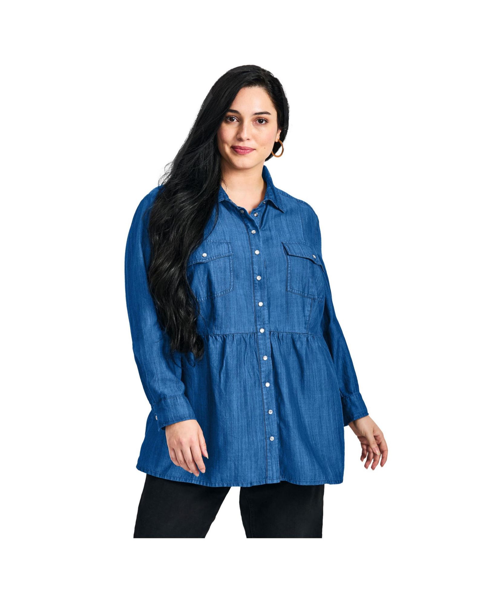 Avenue Women's Plus Size Denim Tiered Shirt