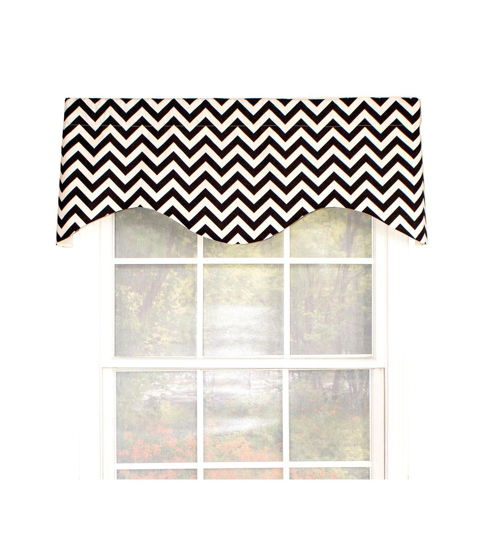 RLF Home Zig Zag Cornice 100% Cotton with Fully Lined 3" Rod Pocket Valnance for Windows 50" x 17" Black