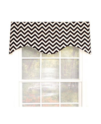 RLF Home Zig Zag Cornice 100% Cotton with Fully Lined 3" Rod Pocket Valnance for Windows 50" x 17" Black