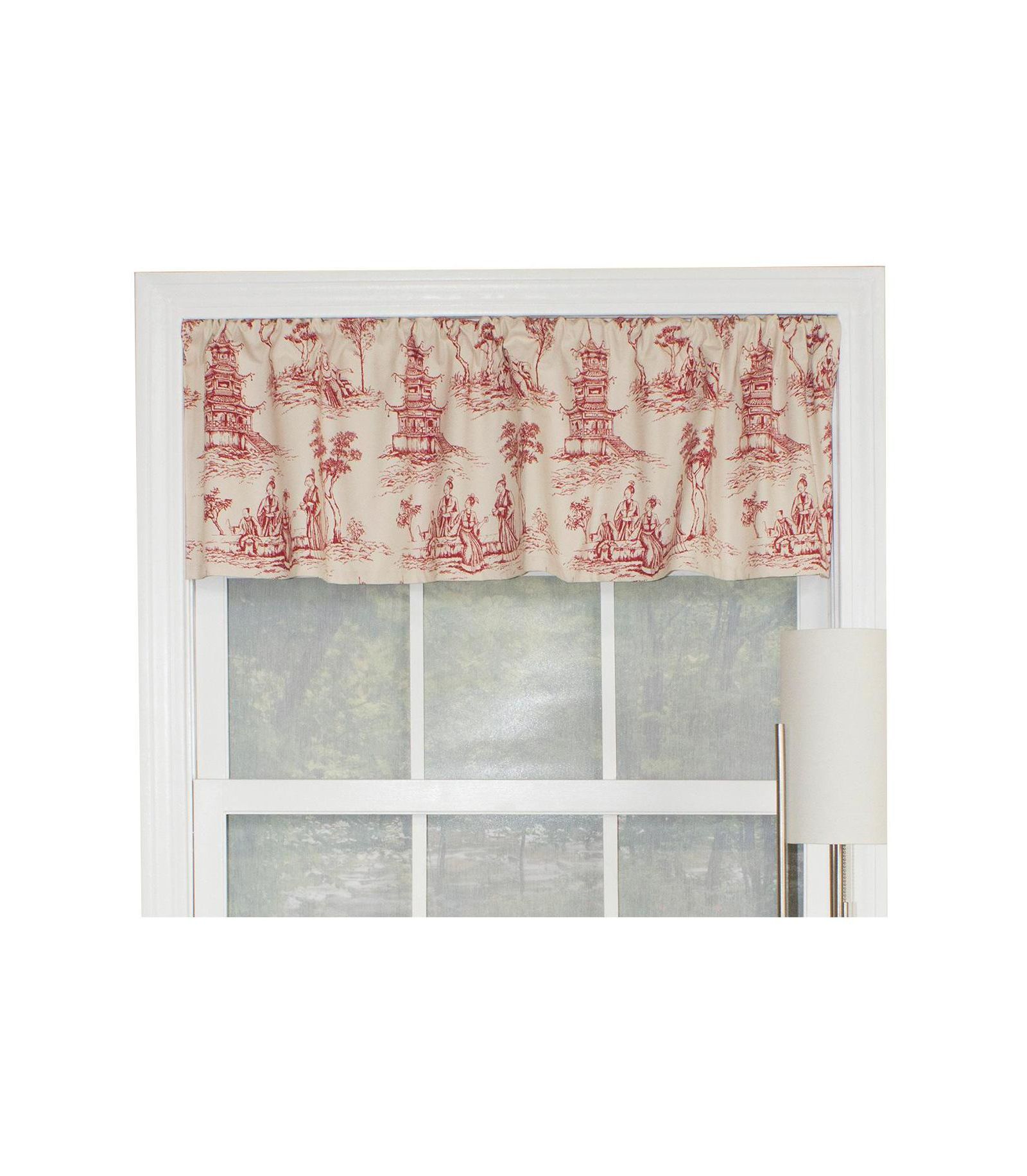 RLF Home Naomi Toile Tailored 100% Cotton with Fully Lined 3" Rod Pocket Valnance for Windows 50" x 14" Red