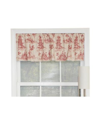 RLF Home Naomi Toile Tailored 100% Cotton with Fully Lined 3" Rod Pocket Valnance for Windows 50" x 14" Red
