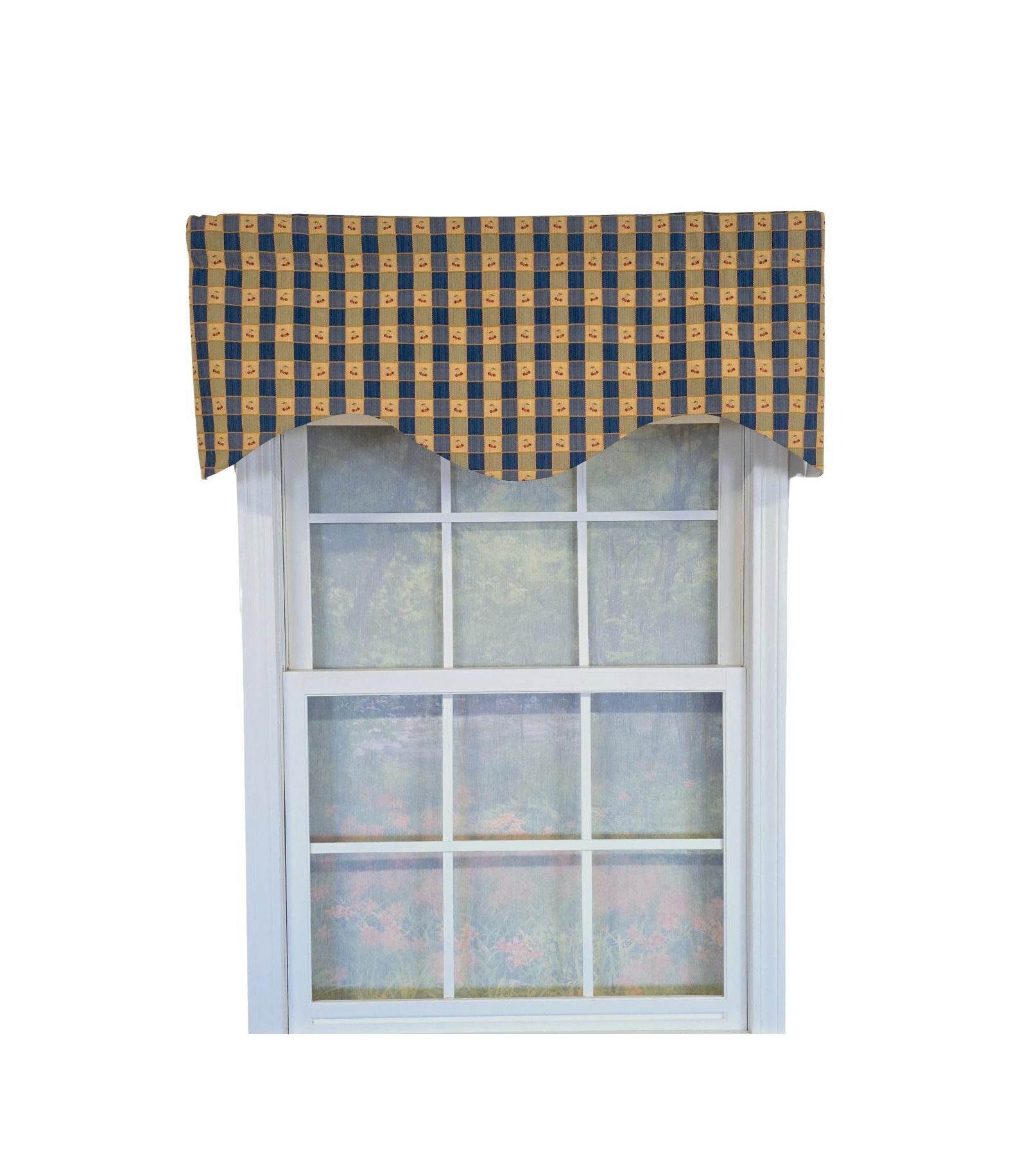 RLF Home 100% Cotton Cherry Plaid Cornice  Fully lined Windows Rod Pocket Valance 50" x 17"  Navy