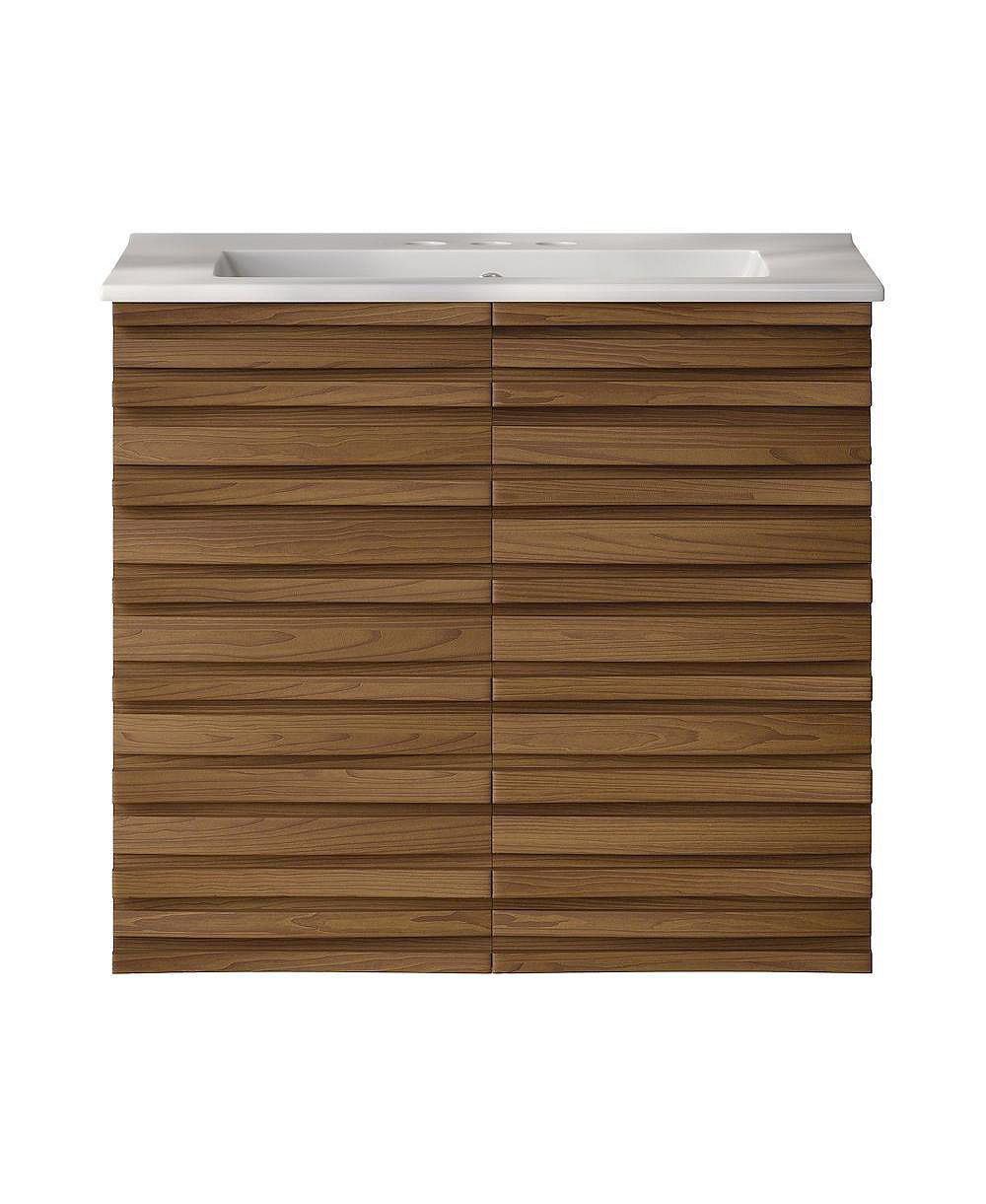 Swiss Madison 24" Wall-Mounted Bathroom Vanity in Brown Oak with 3-Hole Centerset Sink Top