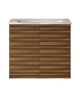 Swiss Madison 24" Wall-Mounted Bathroom Vanity in Brown Oak with 3-Hole Centerset Sink Top