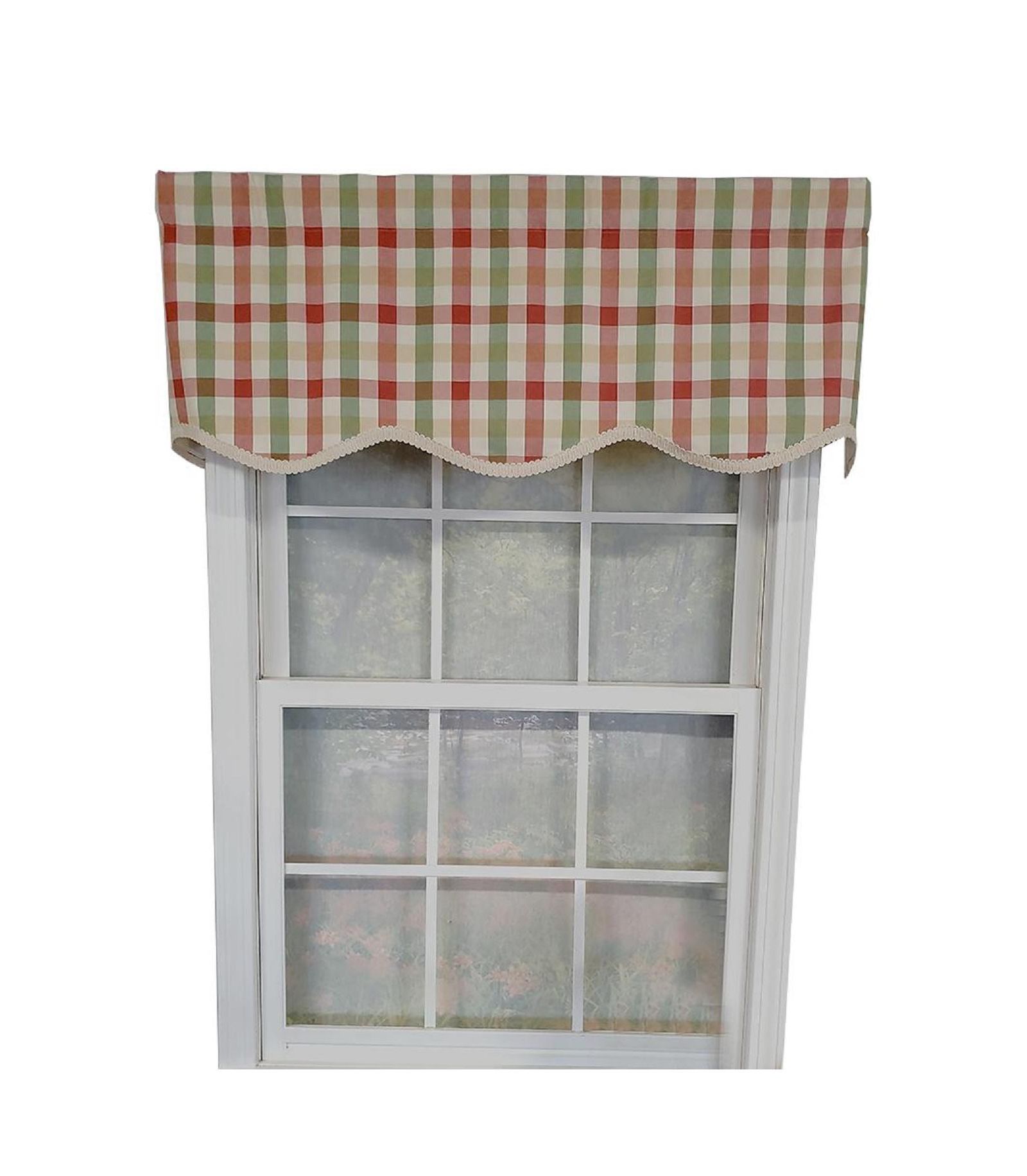 RLF Home Bison Check Trimmed Provance 3" Rod Pocket Lining Luxurious and Elegant Window Treatment Valance