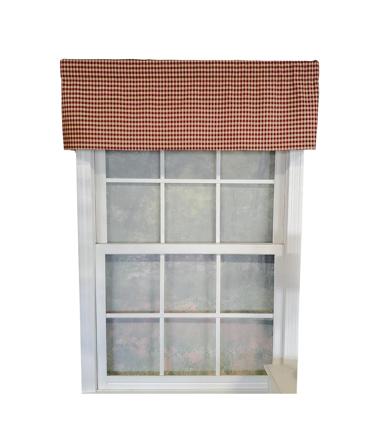 RLF Home Rusty Check Tailored 100% Cotton with Fully Lined Rod Pocket Valnance for Windows