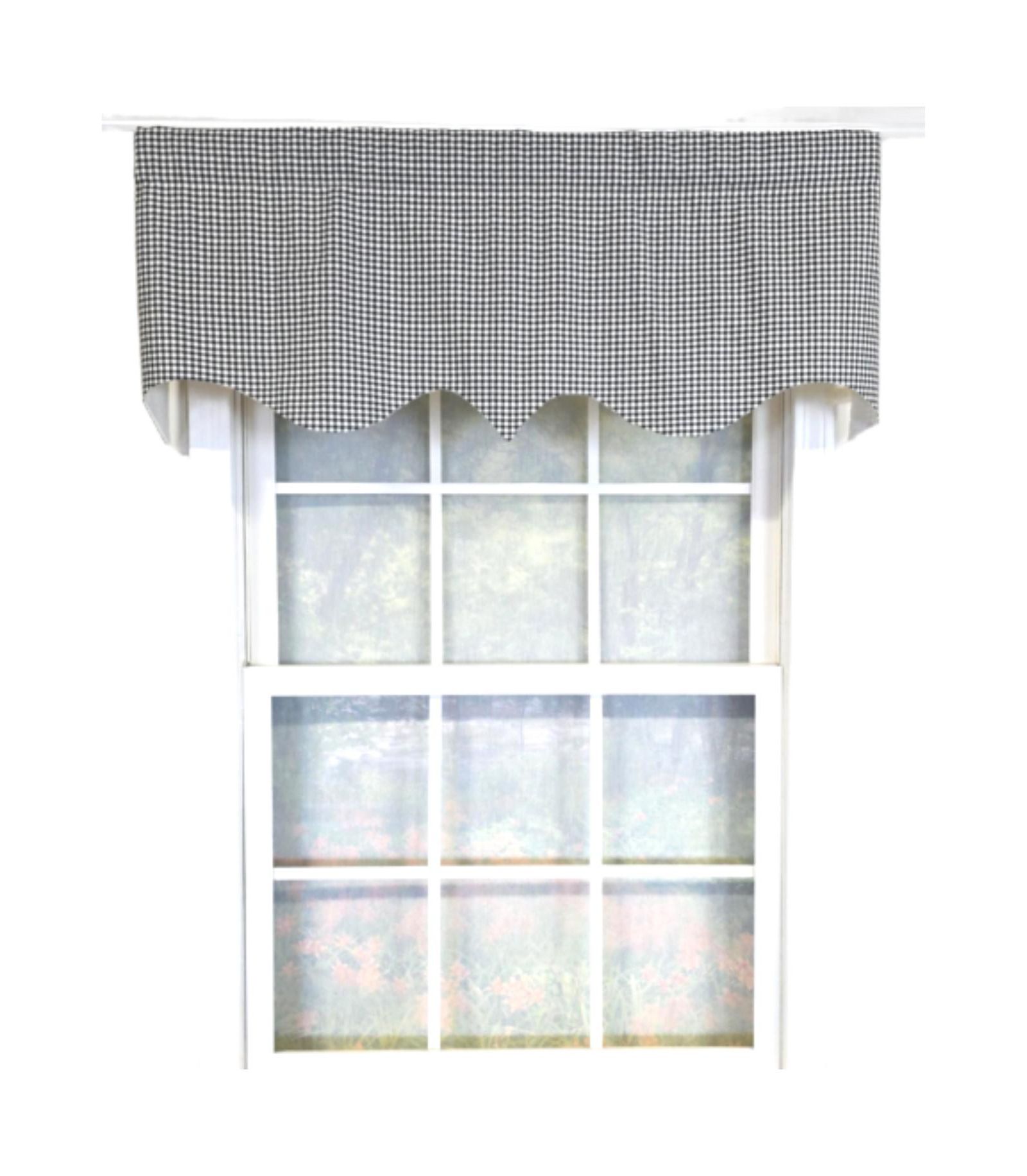 RLF Home 100% Cotton Gingham Regal With Poly/Cotton Ivory lining Rod Pocket Valance 50" x 16" Black