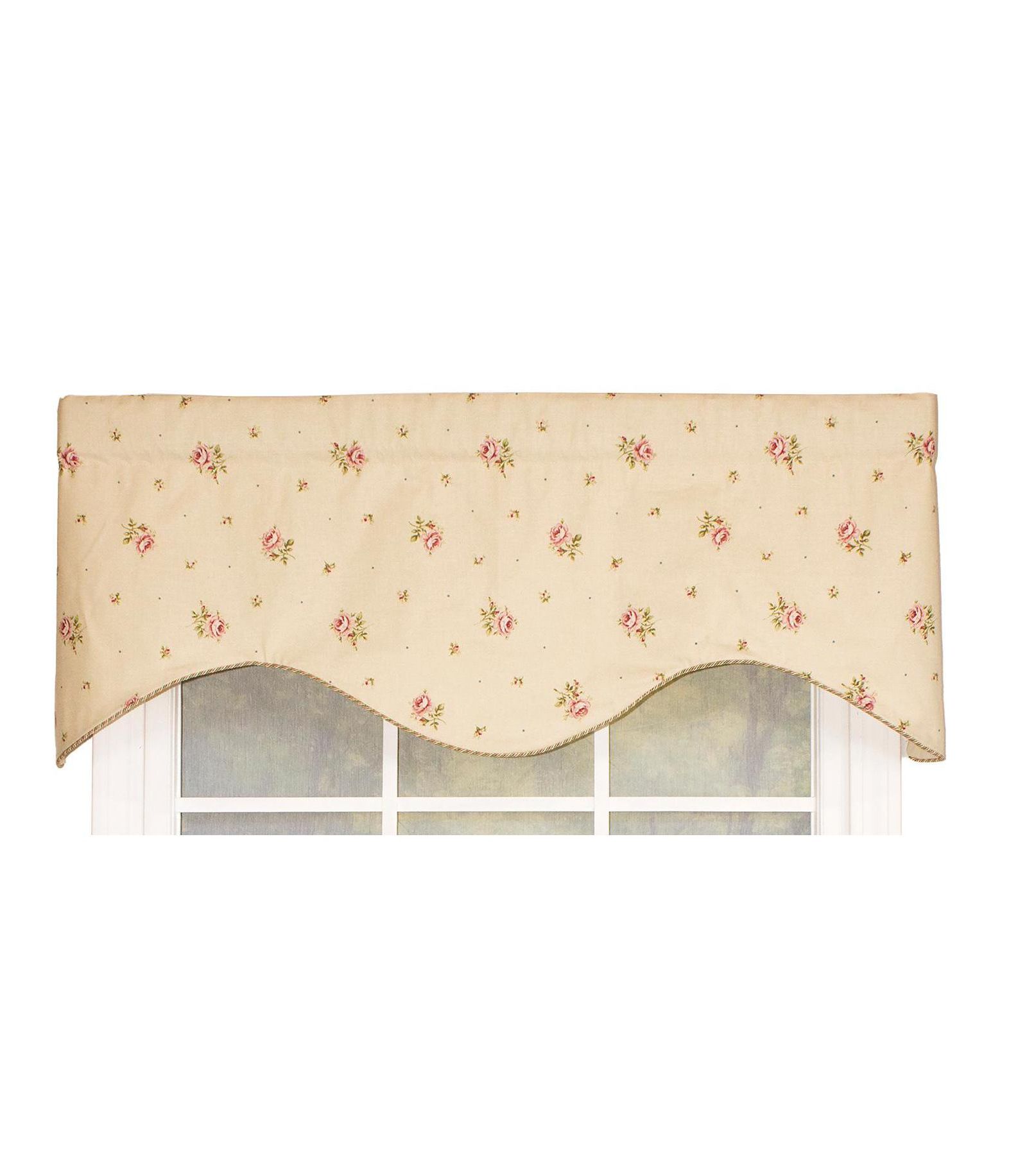 RLF Home Hillside Corded Cornice 100% Cotton with Fully Lined 3" Rod Pocket Valnance for Windows 50" x 17" Natural