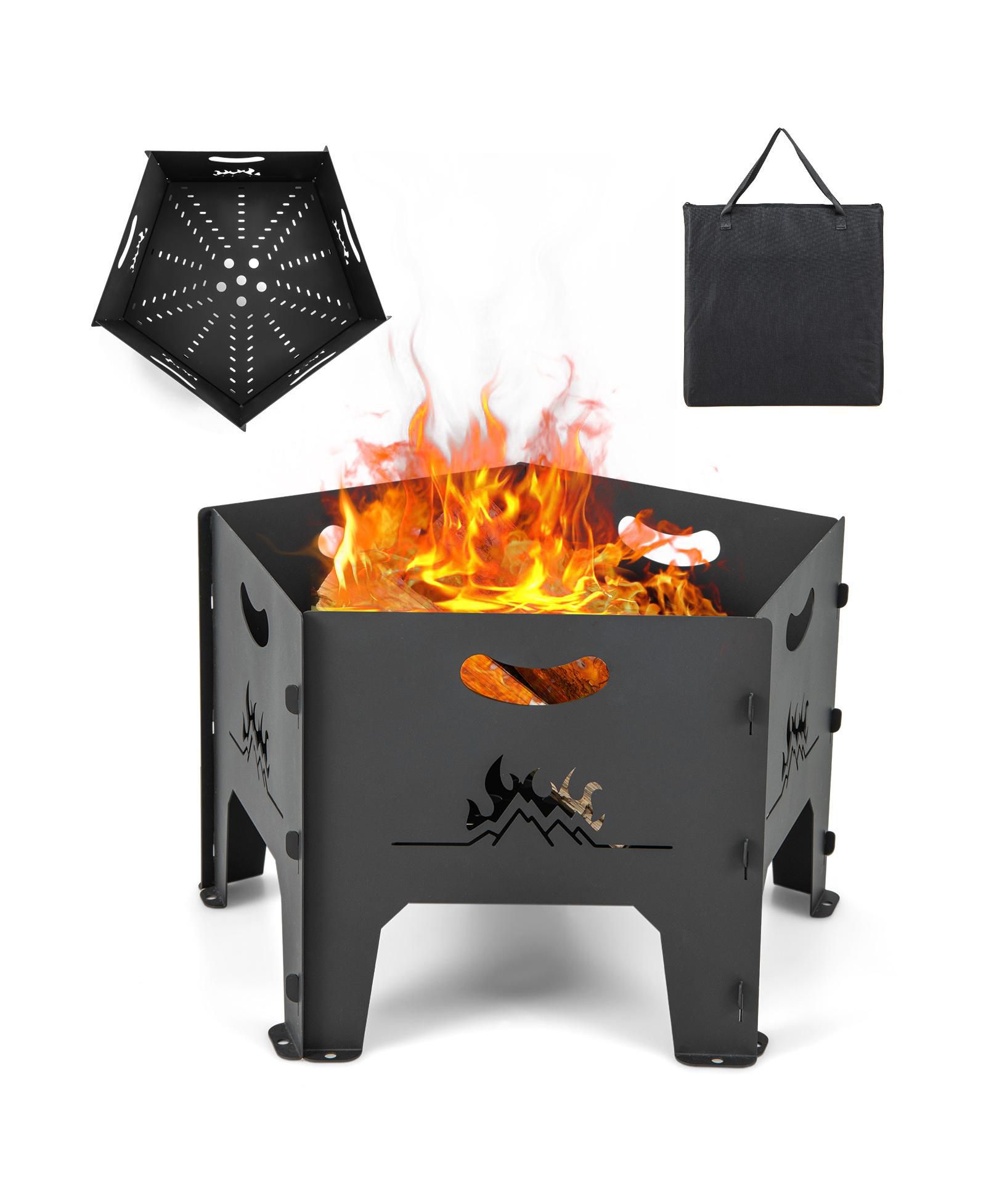 19 Inches Collapsible Portable Plug Fire Pit with Storage Bag