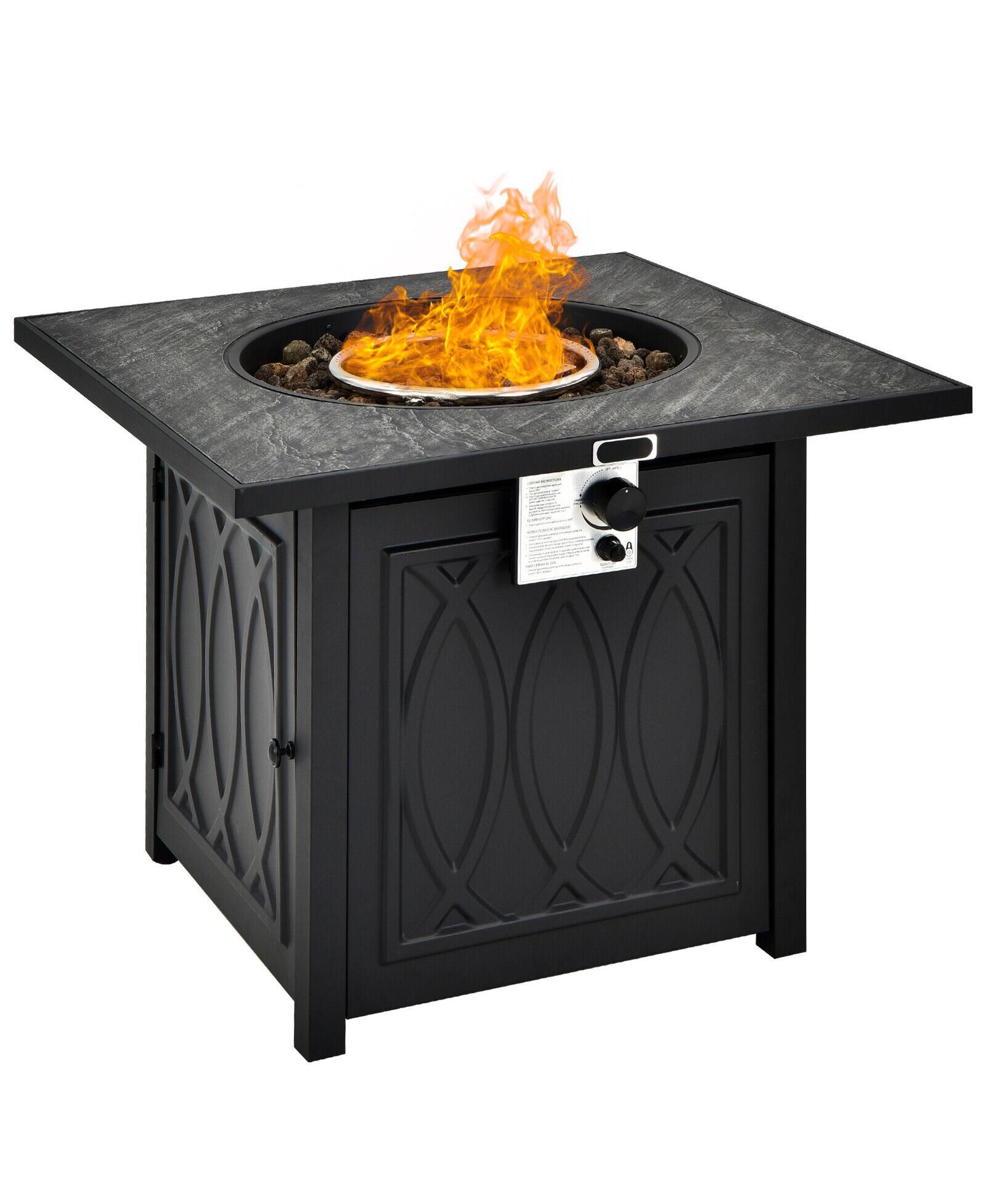 Столик для костра Mecale 32 Inch, квадратный, с лавовыми камками, 50000 BTU