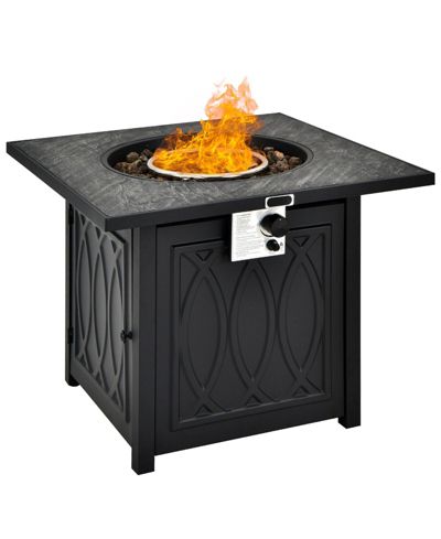 32 Inch Propane Fire Pit Table Square Tabletop with Lava Rocks Cover 50000 BTU
